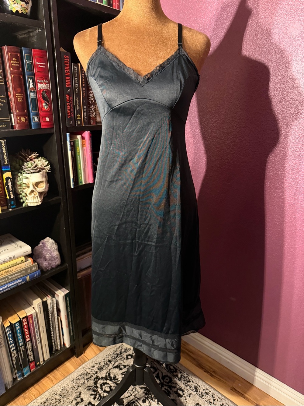 Classic Black Lace-Trim Slip Dress